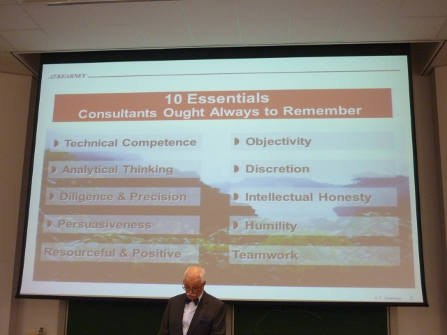 Mr. Heinz Ludwig Klein presenting the 10 Essentials Every Consultant Ought to Remember at the JADE Spring Meeting Closing Ceremony 2014